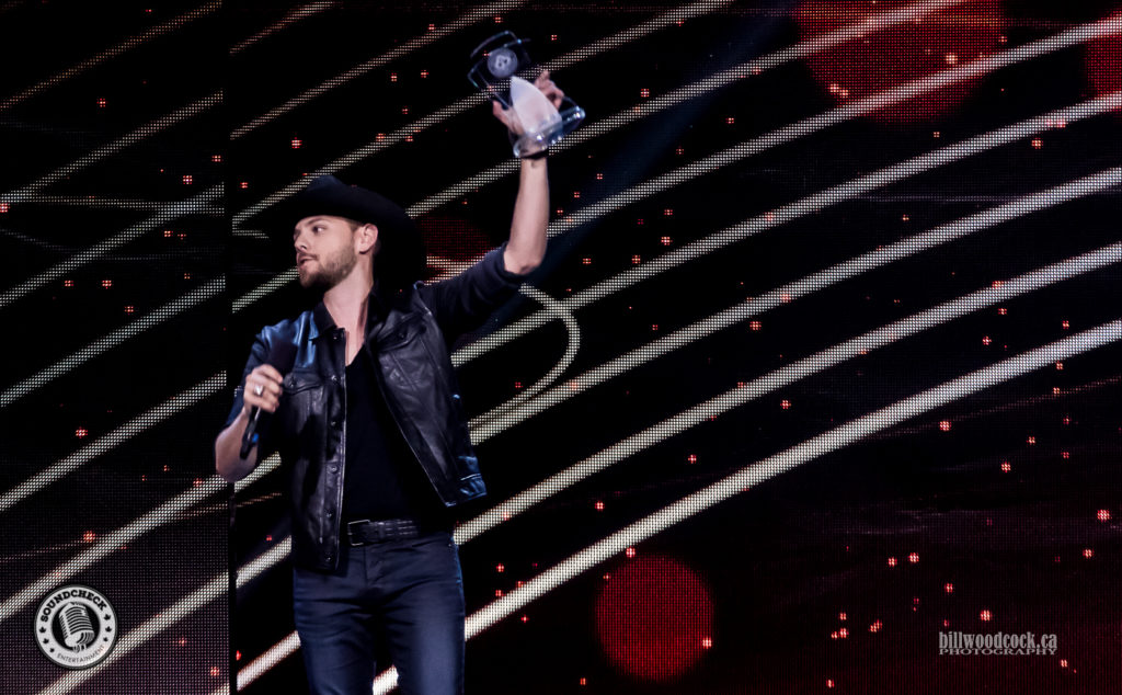 Brett Kissel accepts Male Artist of the Year Award at the 2016 CCMA Awards in London - Photo: Bill Woodcock