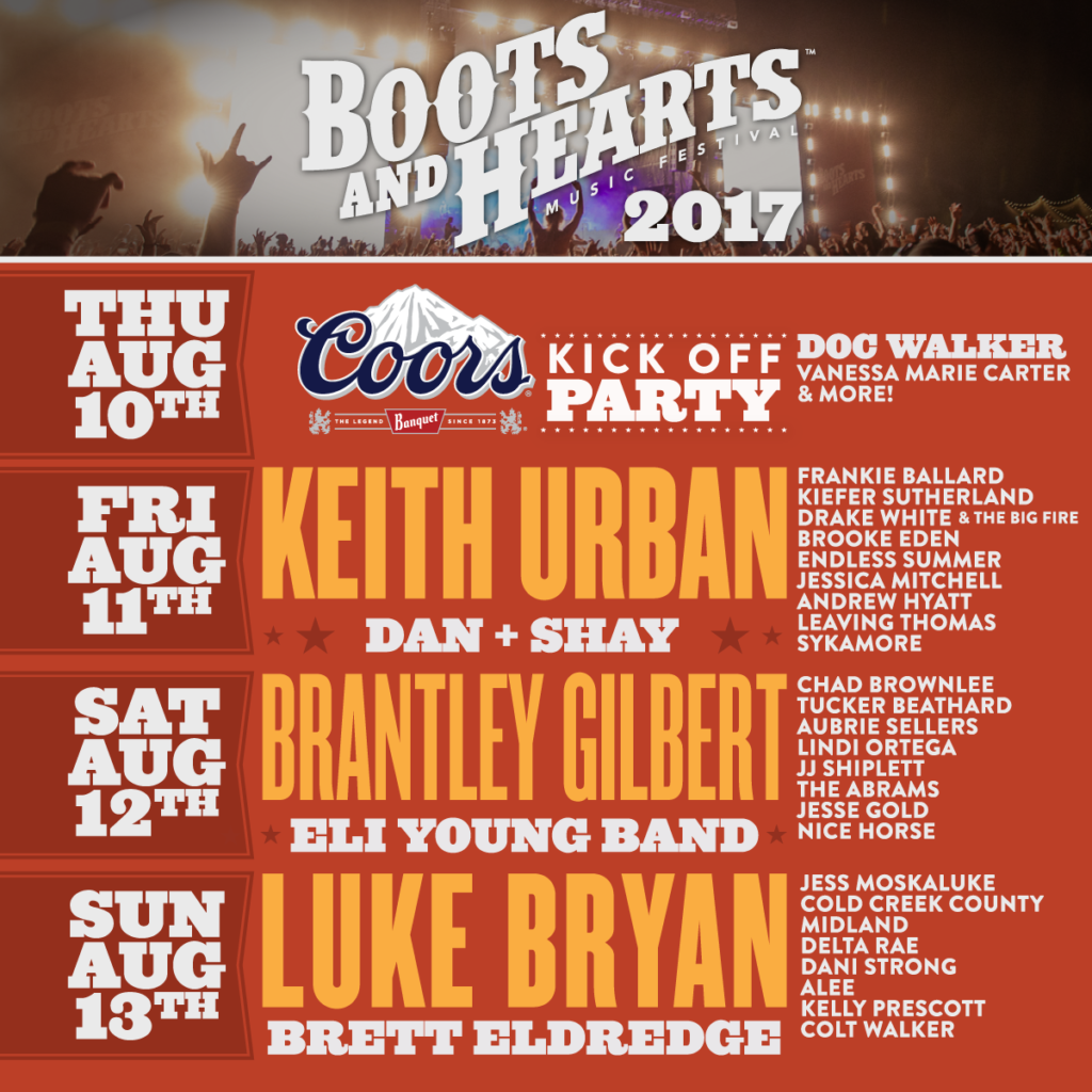 Boots and Hearts 2017 Lineup by Day